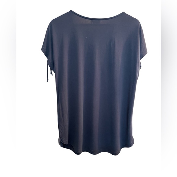 SIMPLE BY SUZANNE BETRO BLUE TUNIC TOP GATHERED DOLMAN SLEEVES BLOUSE size med - Picture 3 of 9